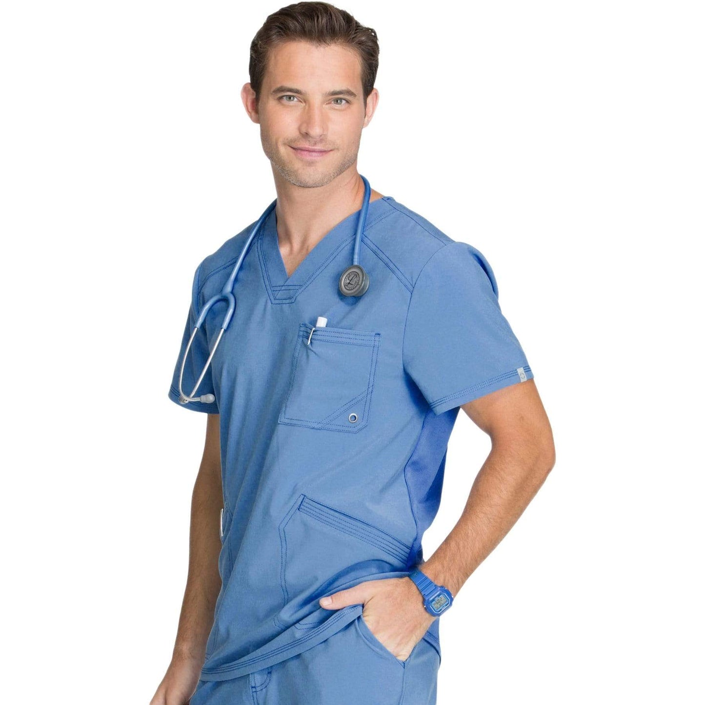 Cherokee Scrubs Top Cherokee Infinity CK900A Scrubs Top Mens V-Neck Ceil Blue