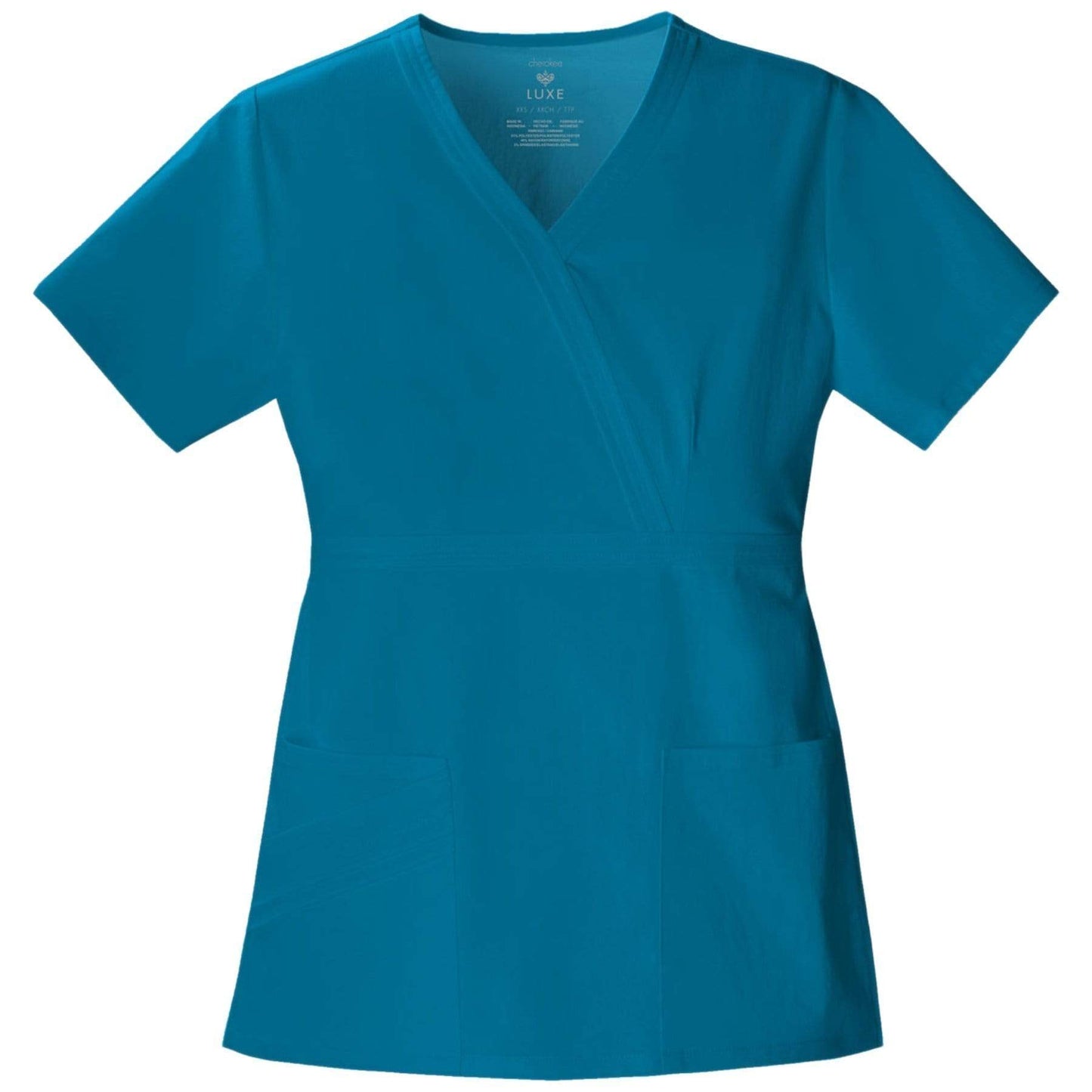 Cherokee Scrubs Top 2XL Cherokee Luxe 1841 Scrubs Top Womens Mock Wrap Caribbean Blue