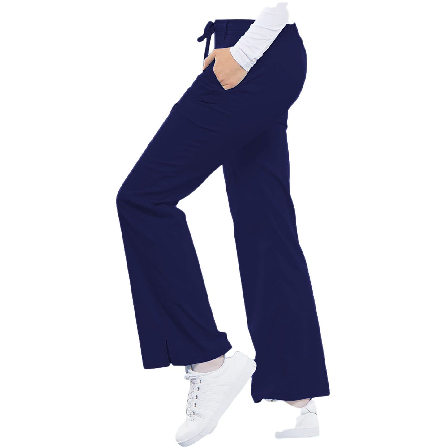 Cherokee Scrubs Pants Cherokee Luxe 21100 Scrubs Pants Womens Low Rise Flare Leg Drawstring Cargo Navy