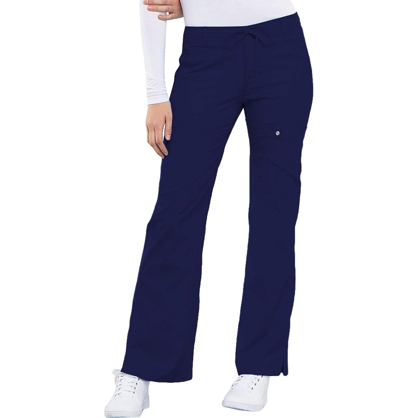 Cherokee Scrubs Pants 2XL / Regular Length Cherokee Luxe 21100 Scrubs Pants Womens Low Rise Flare Leg Drawstring Cargo Navy