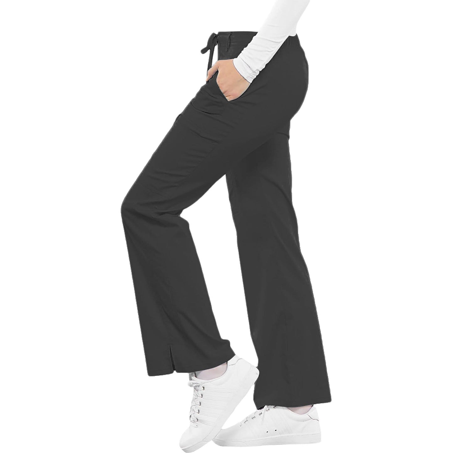 Cherokee Scrubs Pants Cherokee Luxe 21100 Scrubs Pants Womens Low Rise Flare Leg Drawstring Cargo Pewter