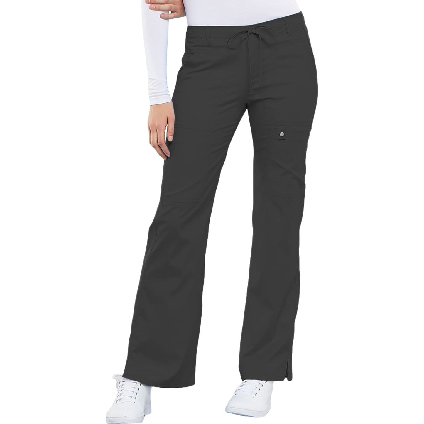 Cherokee Scrubs Pants Cherokee Luxe 21100 Scrubs Pants Womens Low Rise Flare Leg Drawstring Cargo Pewter
