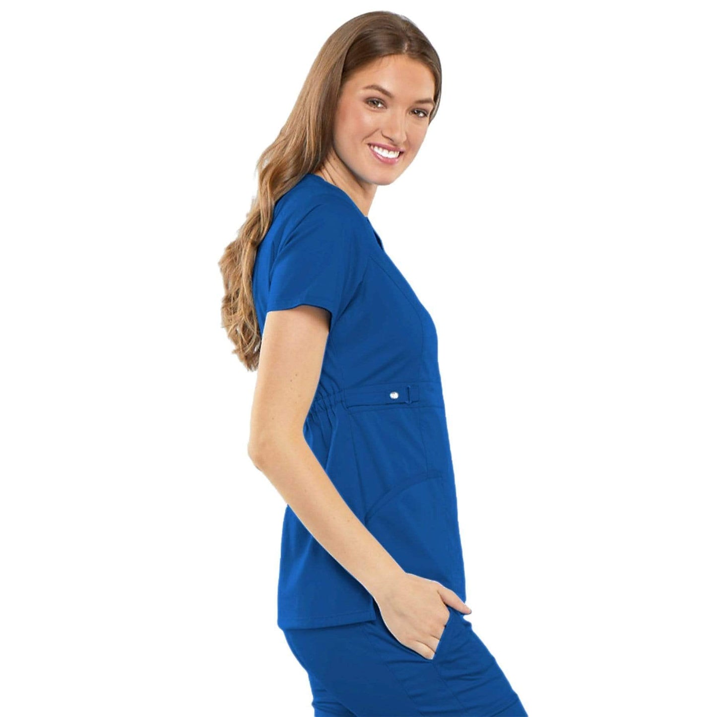 Cherokee Scrubs Top Cherokee Luxe 21701 Scrubs Top Womens Empire Waist Mock Wrap Royal