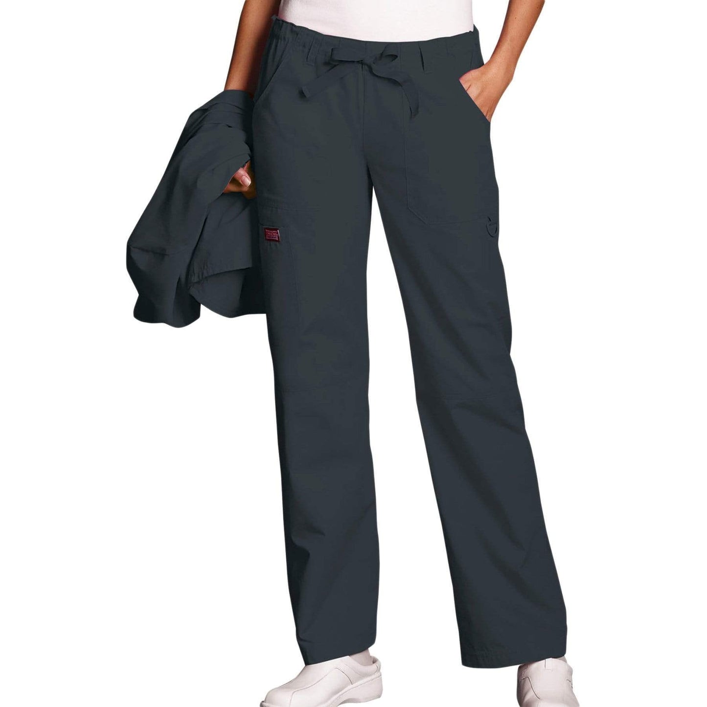 Cherokee Scrubs Pants 2XL / Regular Length Cherokee Workwear 4020 Scrubs Pants Womens Low Rise Drawstring Cargo Pewter