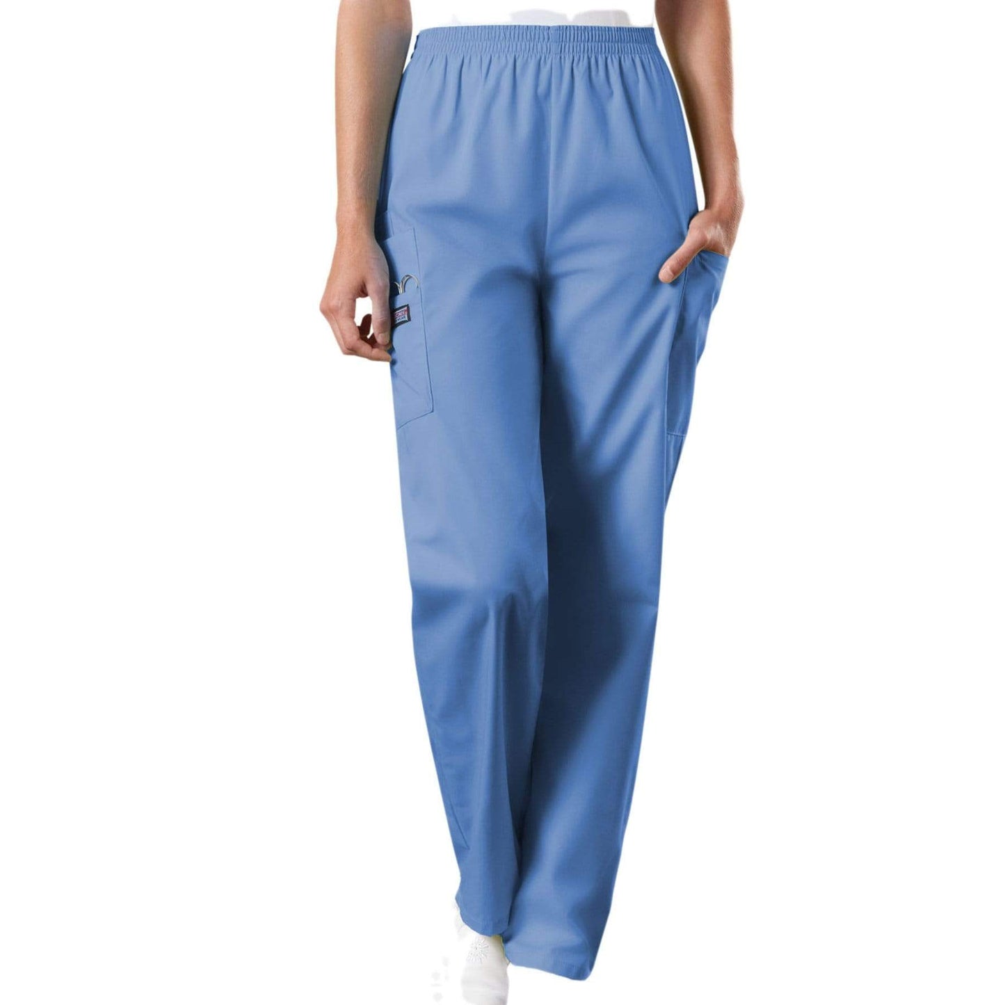 Cherokee Scrubs Pants Cherokee Workwear 4200 Scrubs Pants Womens Natural Rise Tapered Pull-On Cargo Ceil Blue