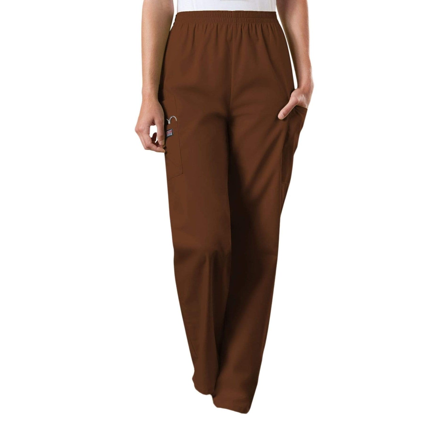 Cherokee Scrubs Pants Cherokee Workwear 4200 Scrubs Pants Womens Natural Rise Tapered Pull-On Cargo Chocolate