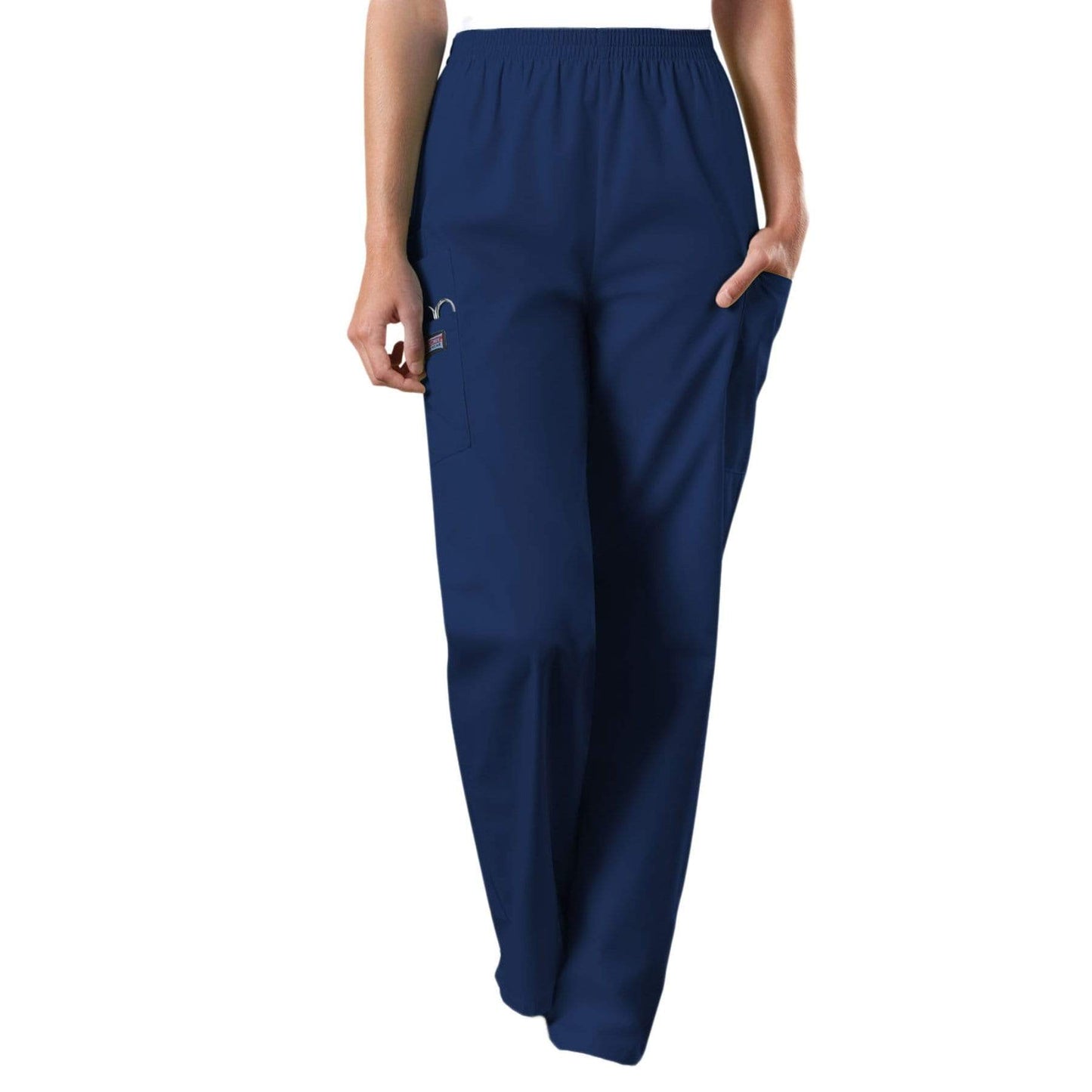 Cherokee Scrubs Pants Cherokee Workwear 4200 Scrubs Pants Womens Natural Rise Tapered Pull-On Cargo Navy