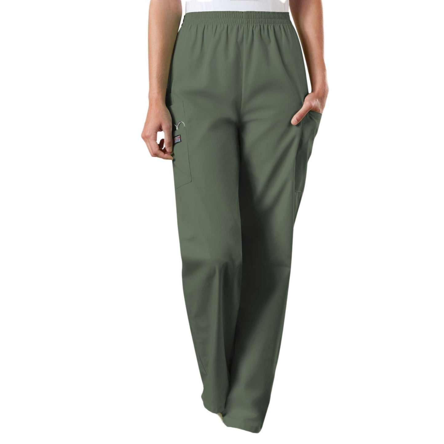Cherokee Scrubs Pants Cherokee Workwear 4200 Scrubs Pants Womens Natural Rise Tapered Pull-On Cargo Olive