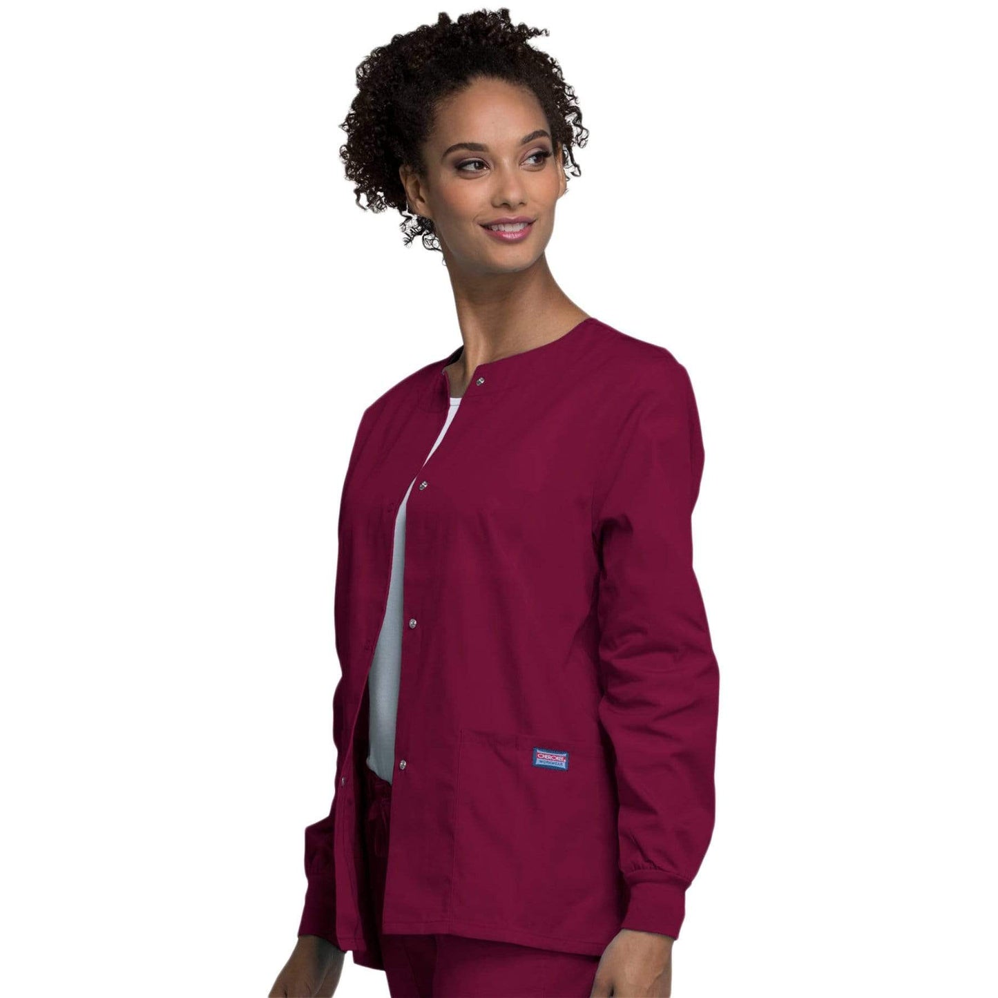 Cherokee Scrubs Jacket Cherokee Workwear 4350 Scrubs Jacket Womens Snap Front Warm-Up Wine