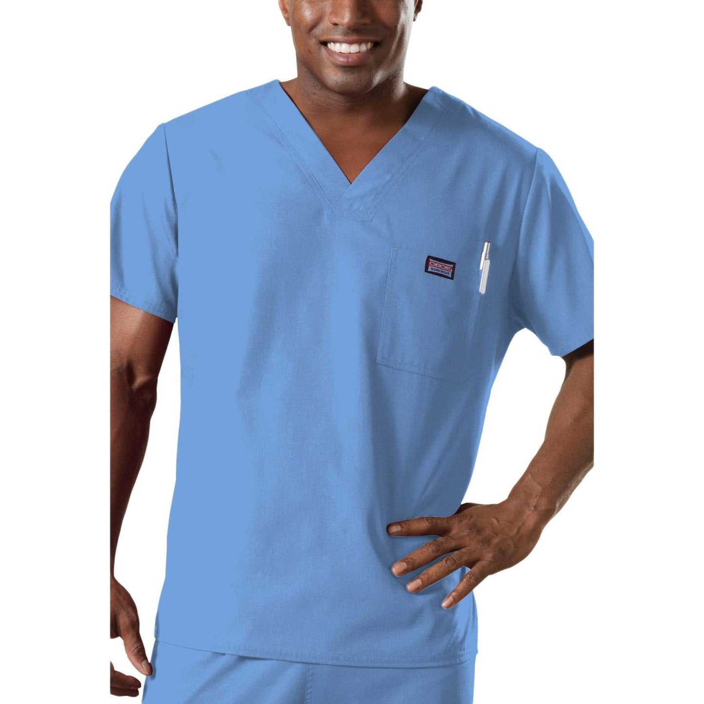 Cherokee Scrubs Top 2XL Cherokee Workwear 4789 Scrubs Top Mens V-Neck Ceil Blue