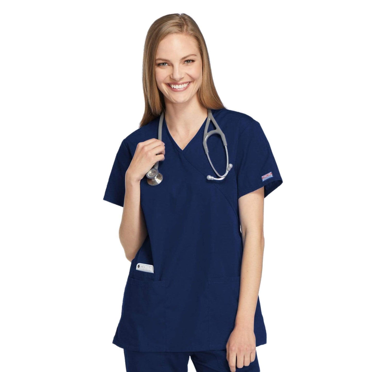 Cherokee Scrubs Top 2XL Cherokee Workwear 4801 Scrubs Top Womens Mock Wrap Tunic Navy
