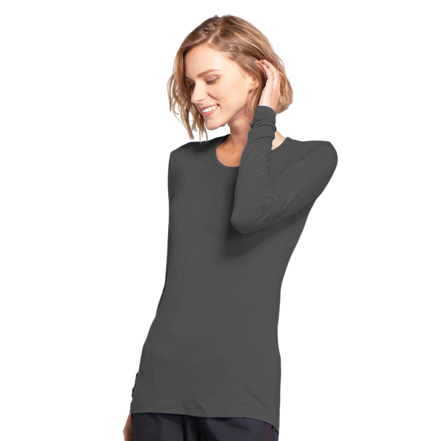 Cherokee Underscrubs Cherokee Workwear 4881 Underscrubs Womens Long Sleeve Knit Tee Pewter