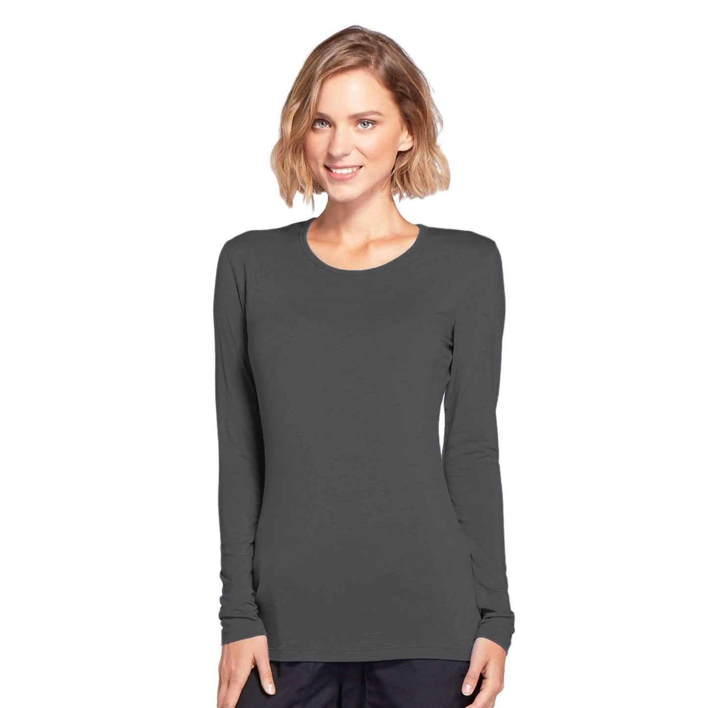 Cherokee Underscrubs 2XL Cherokee Workwear 4881 Underscrubs Womens Long Sleeve Knit Tee Pewter