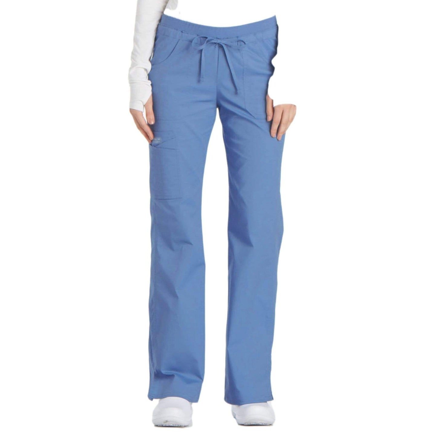 Cherokee Scrubs Pants Cherokee Workwear Core Stretch 24001 Scrubs Pants Womens Low Rise Drawstring Cargo Ceil Blue