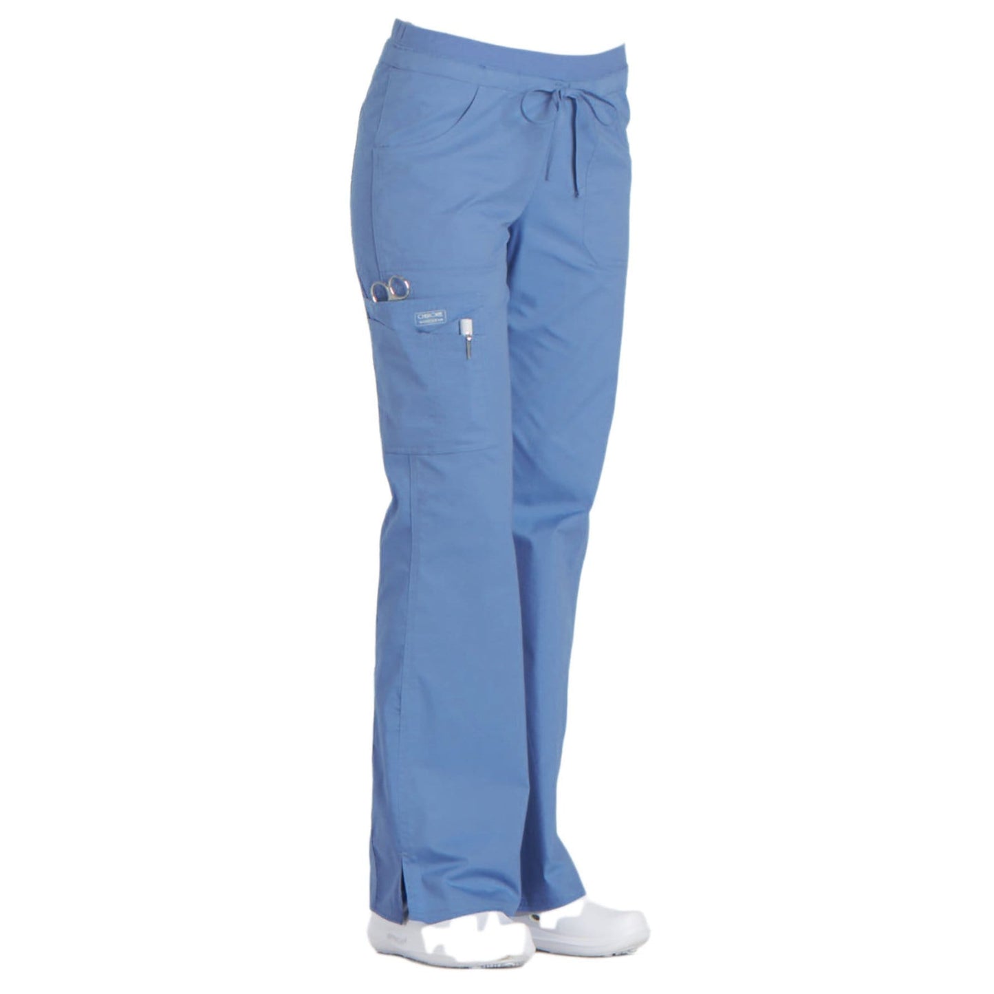 Cherokee Scrubs Pants Cherokee Workwear Core Stretch 24001 Scrubs Pants Womens Low Rise Drawstring Cargo Ceil Blue