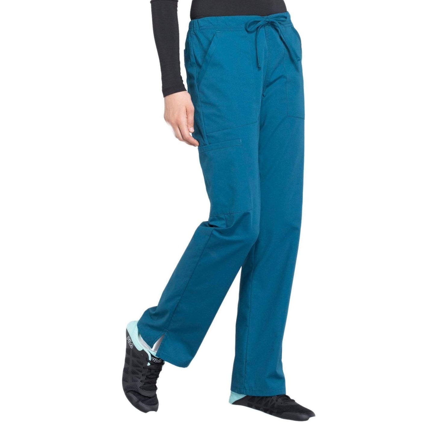 Cherokee Scrubs Pants Cherokee Workwear Professionals WW160 Scrubs Pants Womens Mid Rise Straight Leg Drawstring Caribbean Blue
