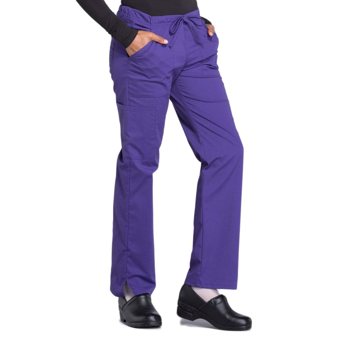 Cherokee Scrubs Pants Cherokee Workwear Professionals WW160 Scrubs Pants Womens Mid Rise Straight Leg Drawstring Grape