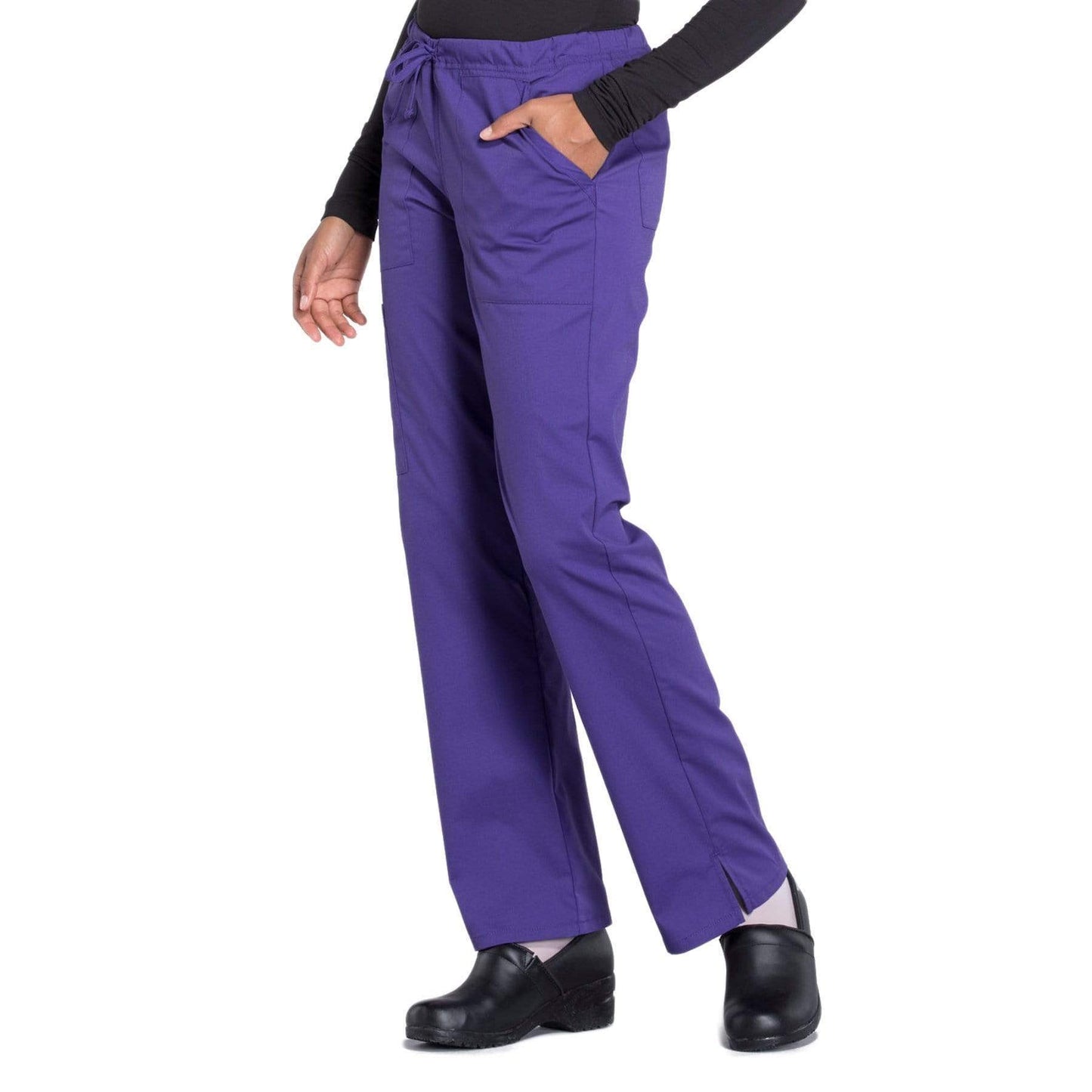 Cherokee Scrubs Pants Cherokee Workwear Professionals WW160 Scrubs Pants Womens Mid Rise Straight Leg Drawstring Grape