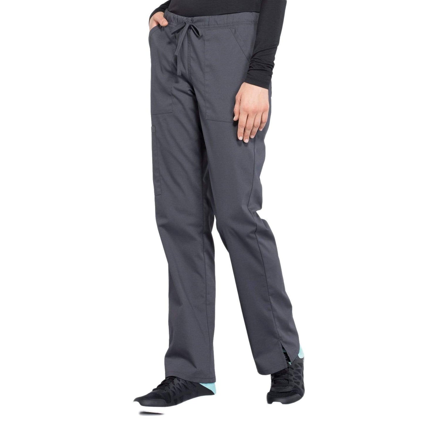Cherokee Scrubs Pants Cherokee Workwear Professionals WW160 Scrubs Pants Womens Mid Rise Straight Leg Drawstring Pewter
