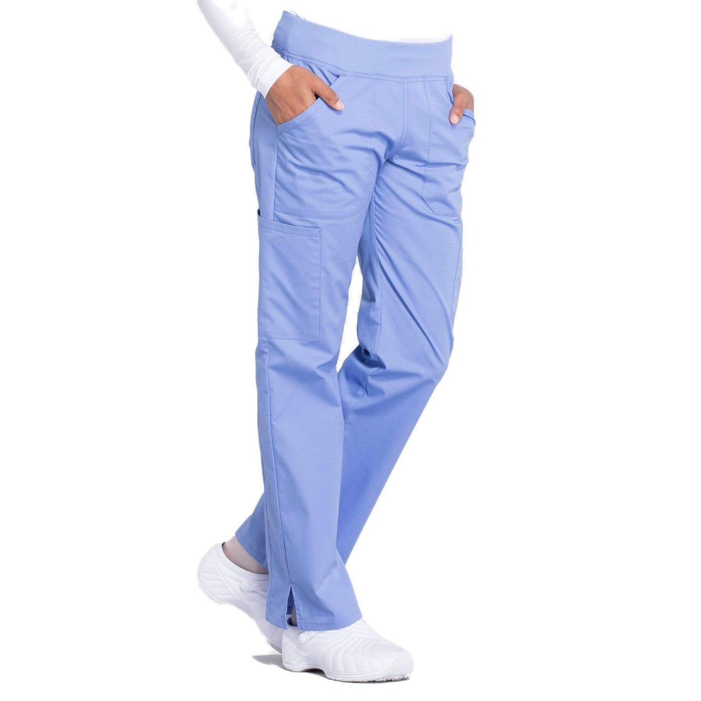 Cherokee Scrubs Pants Cherokee Workwear Professionals WW170 Scrubs Pants Womens Mid Rise Straight Leg Pull-on Cargo Ceil Blue