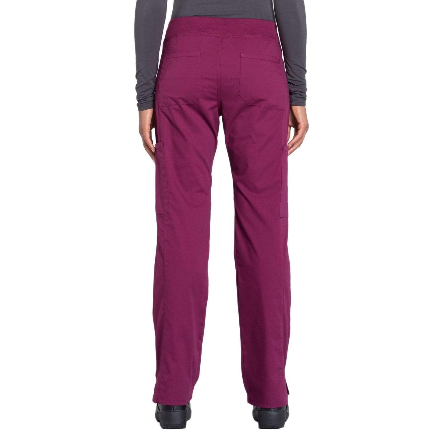 Cherokee Scrubs Pants Cherokee Workwear Professionals WW170 Scrubs Pants Womens Mid Rise Straight Leg Pull-on Cargo Wine