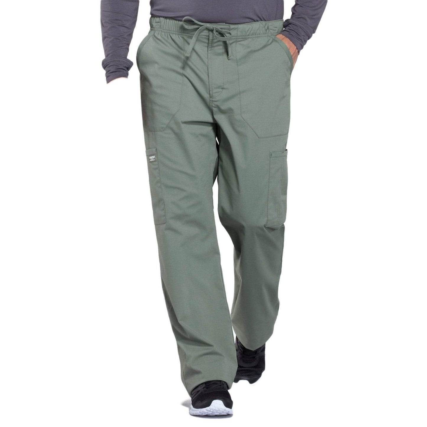 Cherokee Scrubs Pants 2XL / Regular Length Cherokee Workwear Professionals WW190 Scrubs Pants Mens Tapered Leg Drawstring Cargo Olive