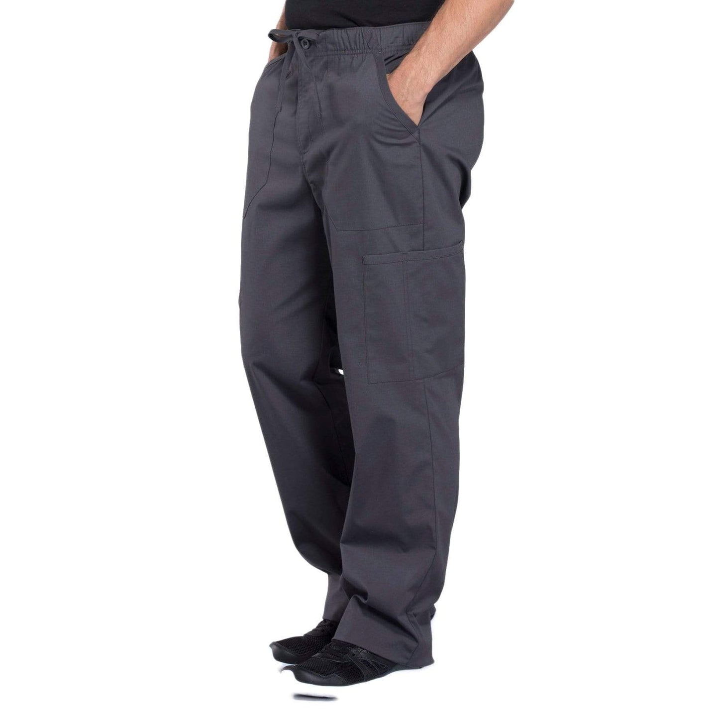 Cherokee Scrubs Pants Cherokee Workwear Professionals WW190 Scrubs Pants Mens Tapered Leg Drawstring Cargo Pewter
