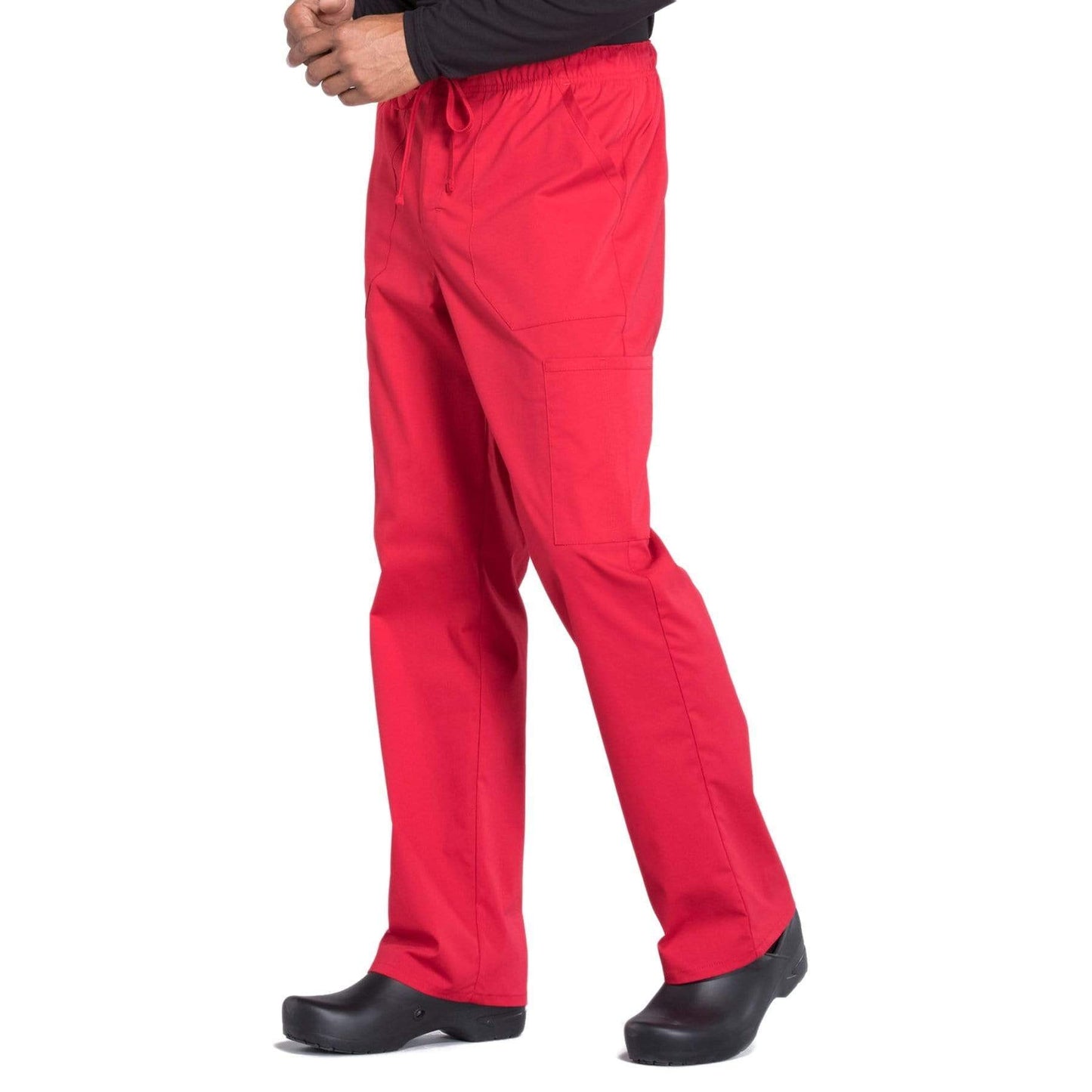 Cherokee Scrubs Pants Cherokee Workwear Professionals WW190 Scrubs Pants Mens Tapered Leg Drawstring Cargo Red