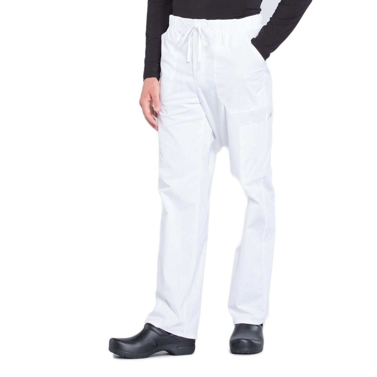 Cherokee Scrubs Pants Cherokee Workwear Professionals WW190 Scrubs Pants Mens Tapered Leg Drawstring Cargo White