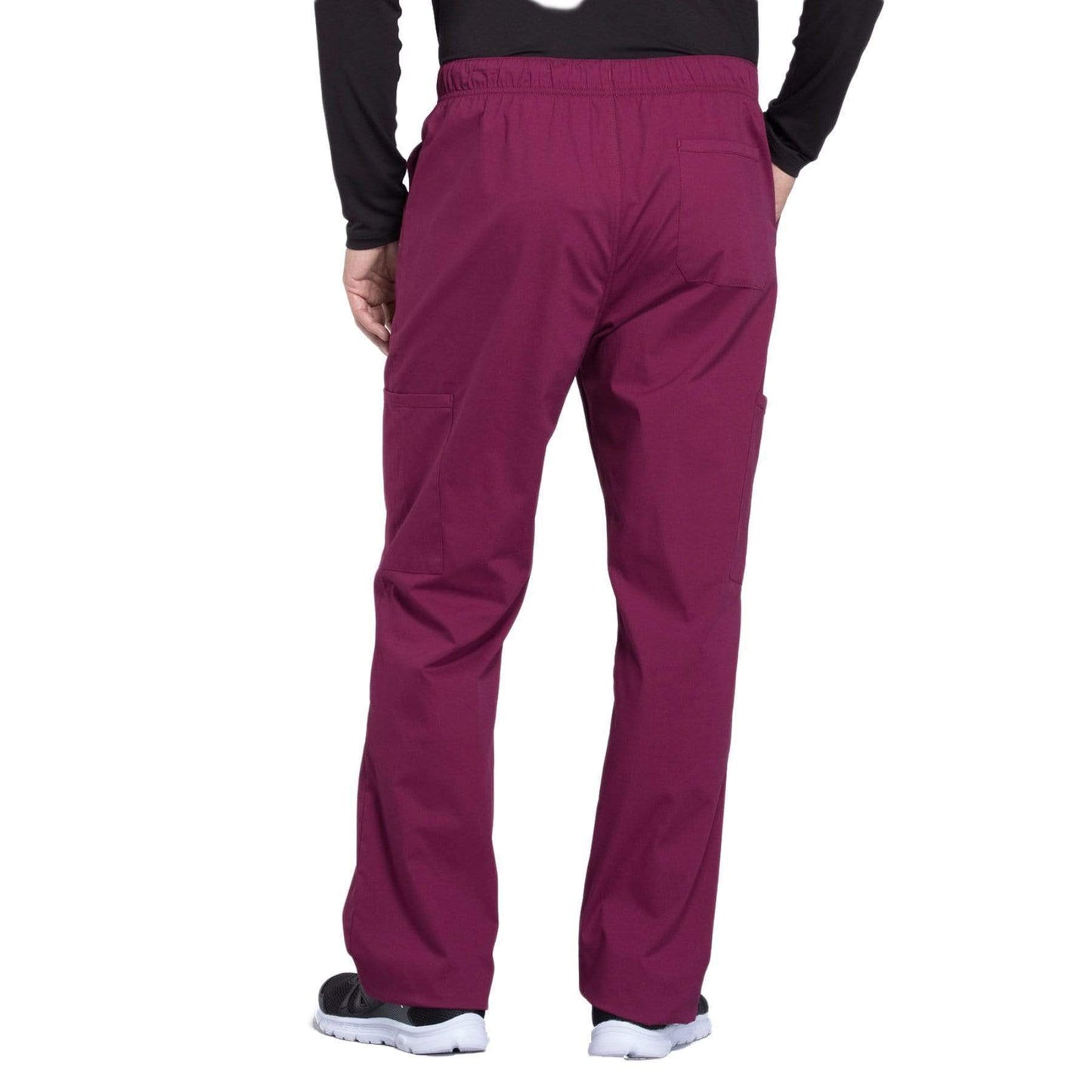 Cherokee Scrubs Pants Cherokee Workwear Professionals WW190 Scrubs Pants Mens Tapered Leg Drawstring Cargo Wine