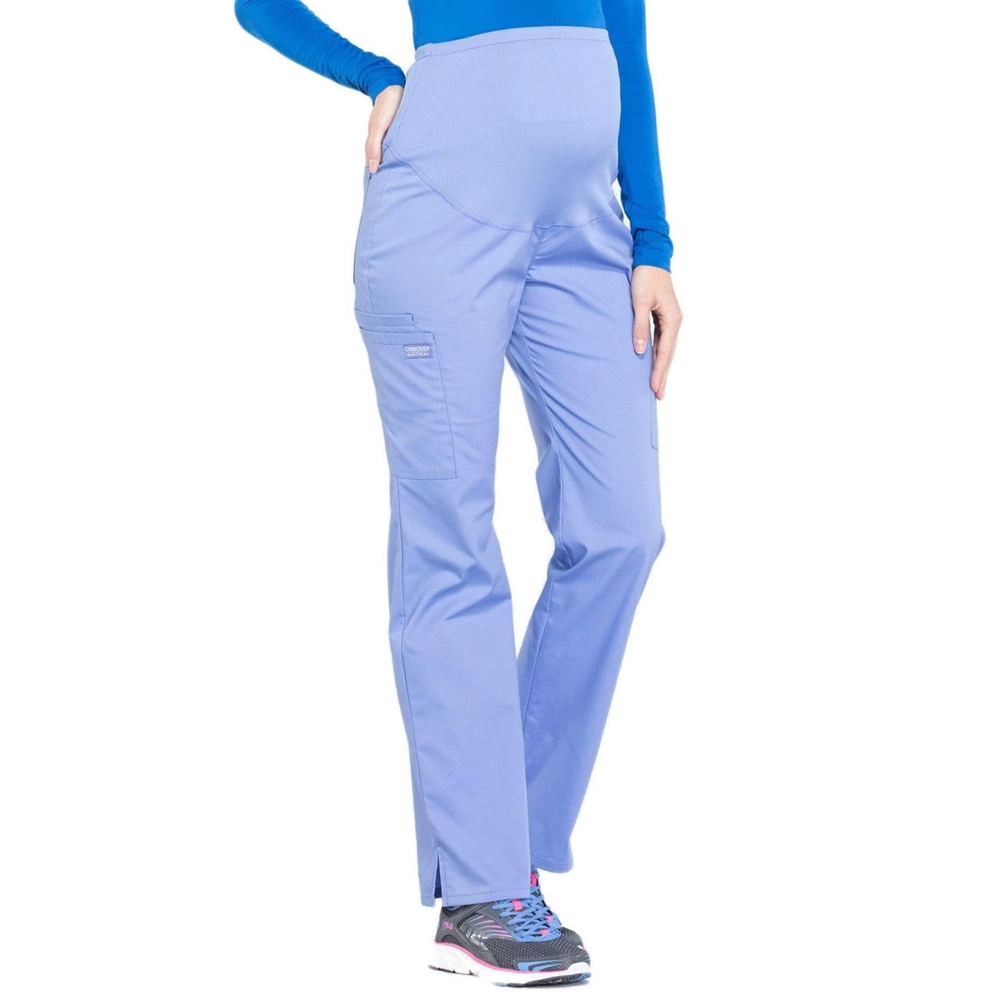 Cherokee Workwear Professionals WW220 Scrubs Pants Maternity Straight Leg Ceil Blue