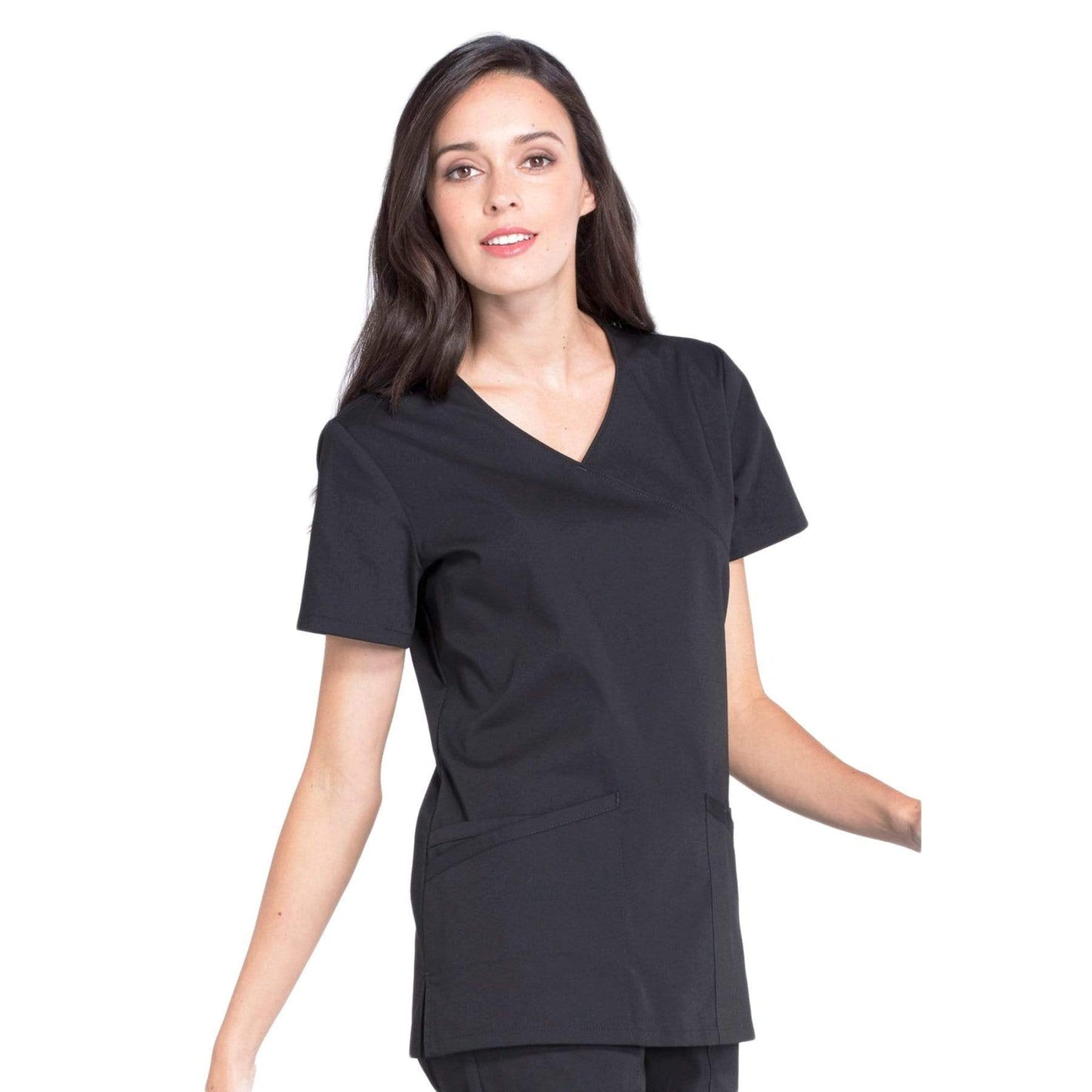 Cherokee Scrubs Top Cherokee Workwear Professionals WW655 Scrubs Top Womens Mock Wrap Black