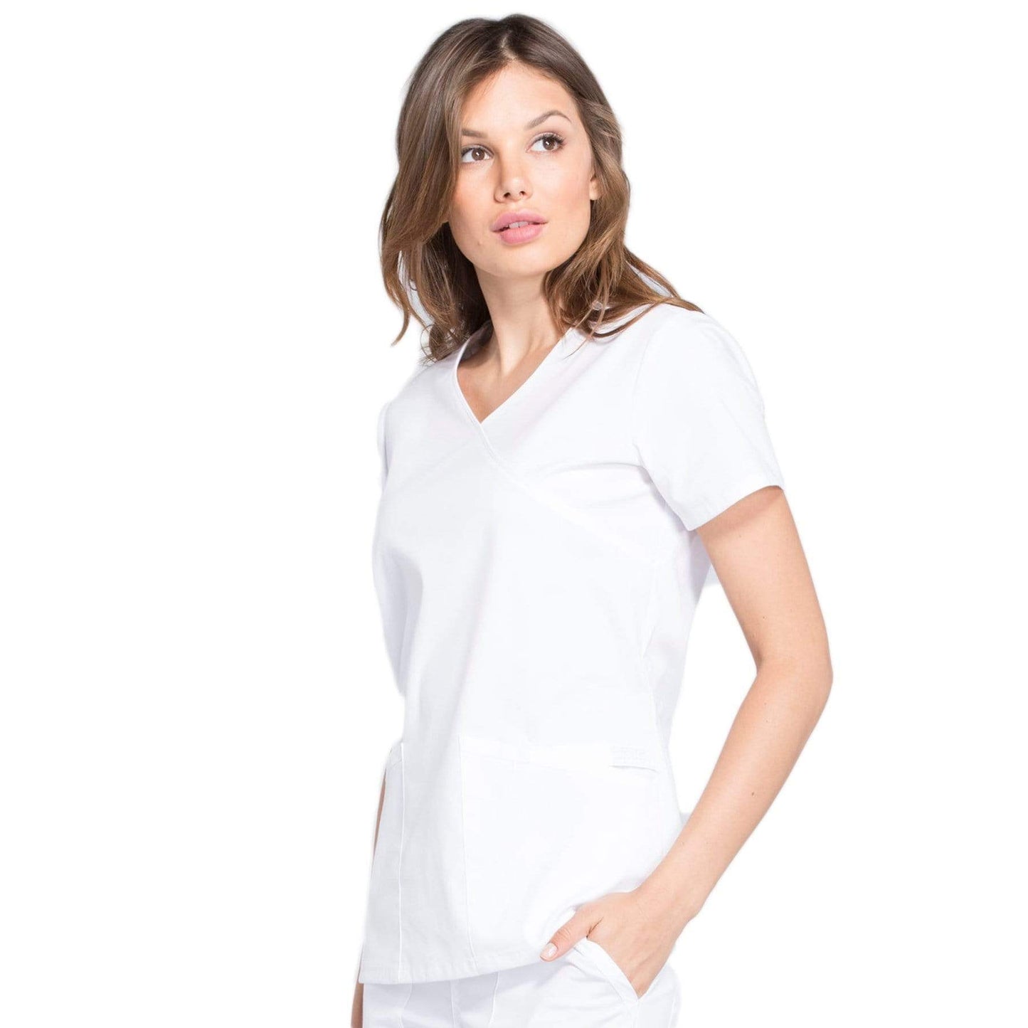Cherokee Scrubs Top Cherokee Workwear Professionals WW655 Scrubs Top Womens Mock Wrap White