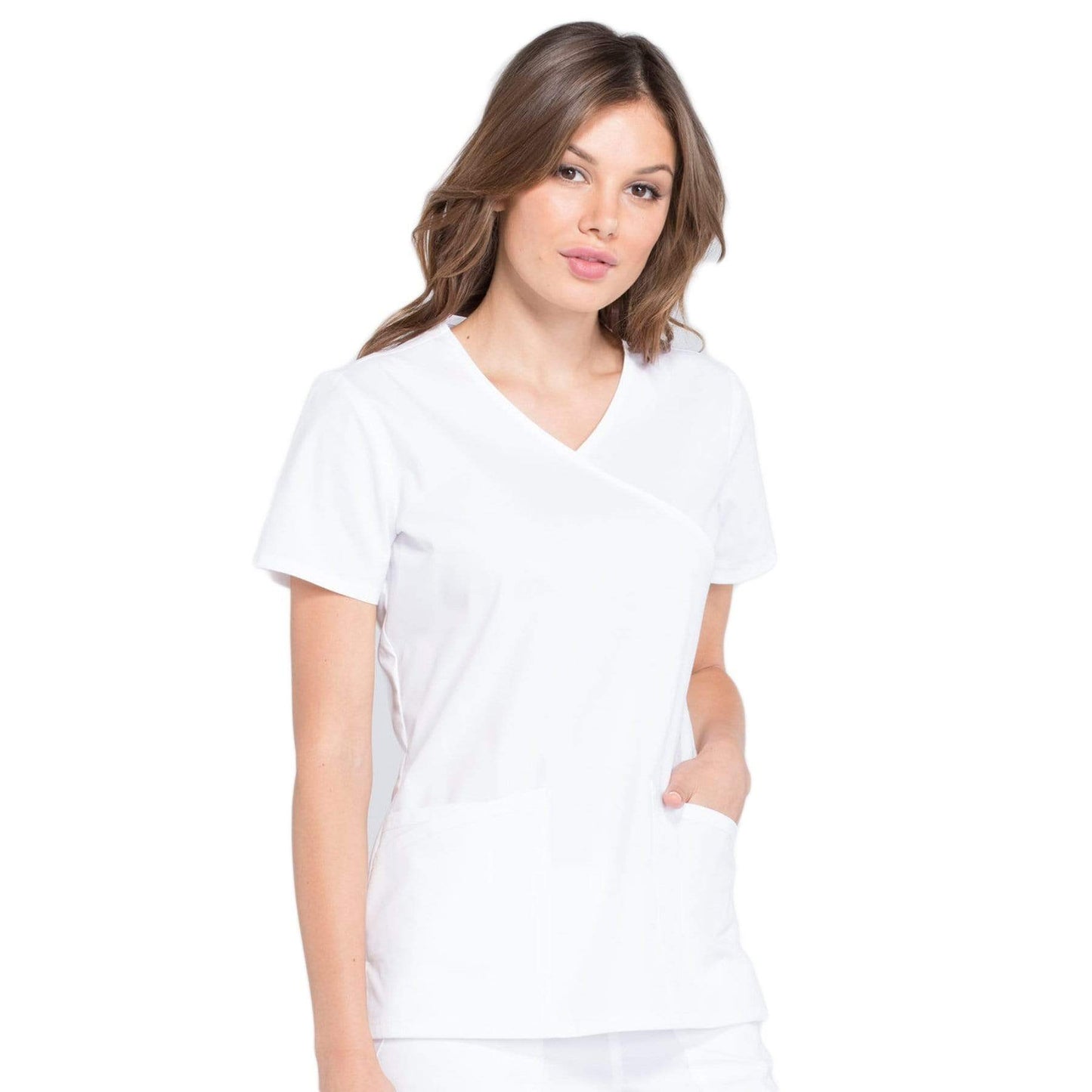Cherokee Scrubs Top Cherokee Workwear Professionals WW655 Scrubs Top Womens Mock Wrap White