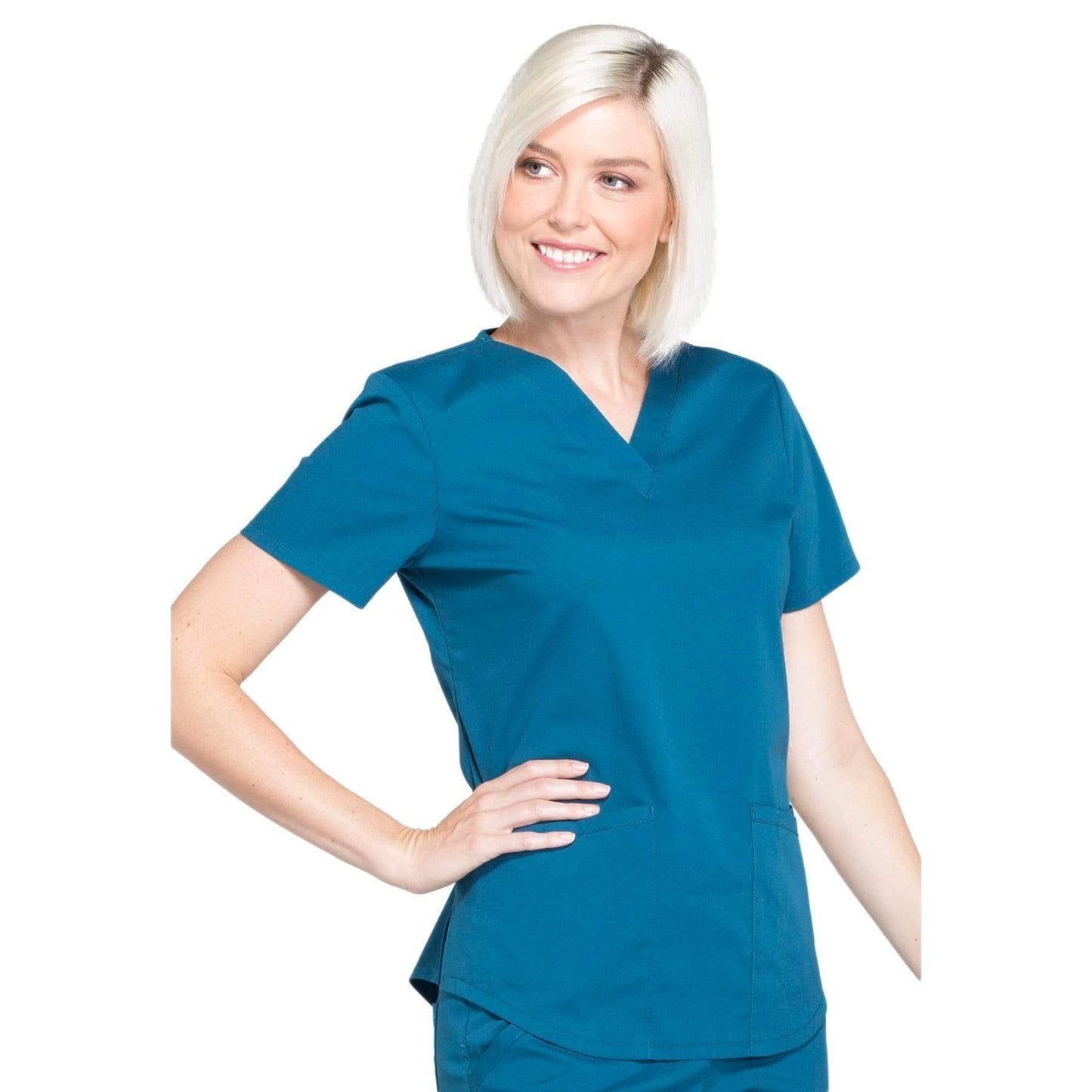 Cherokee Scrubs Top Cherokee Workwear Professionals WW665 Scrubs Top Womens V-Neck Caribbean Blue