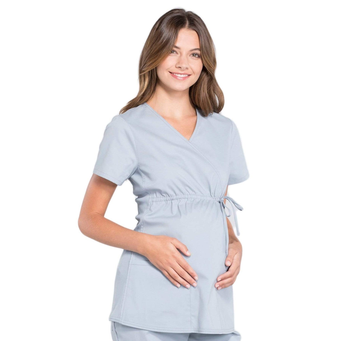 Cherokee Workwear Professionals WW685 Scrubs Top Maternity Mock Wrap Grey