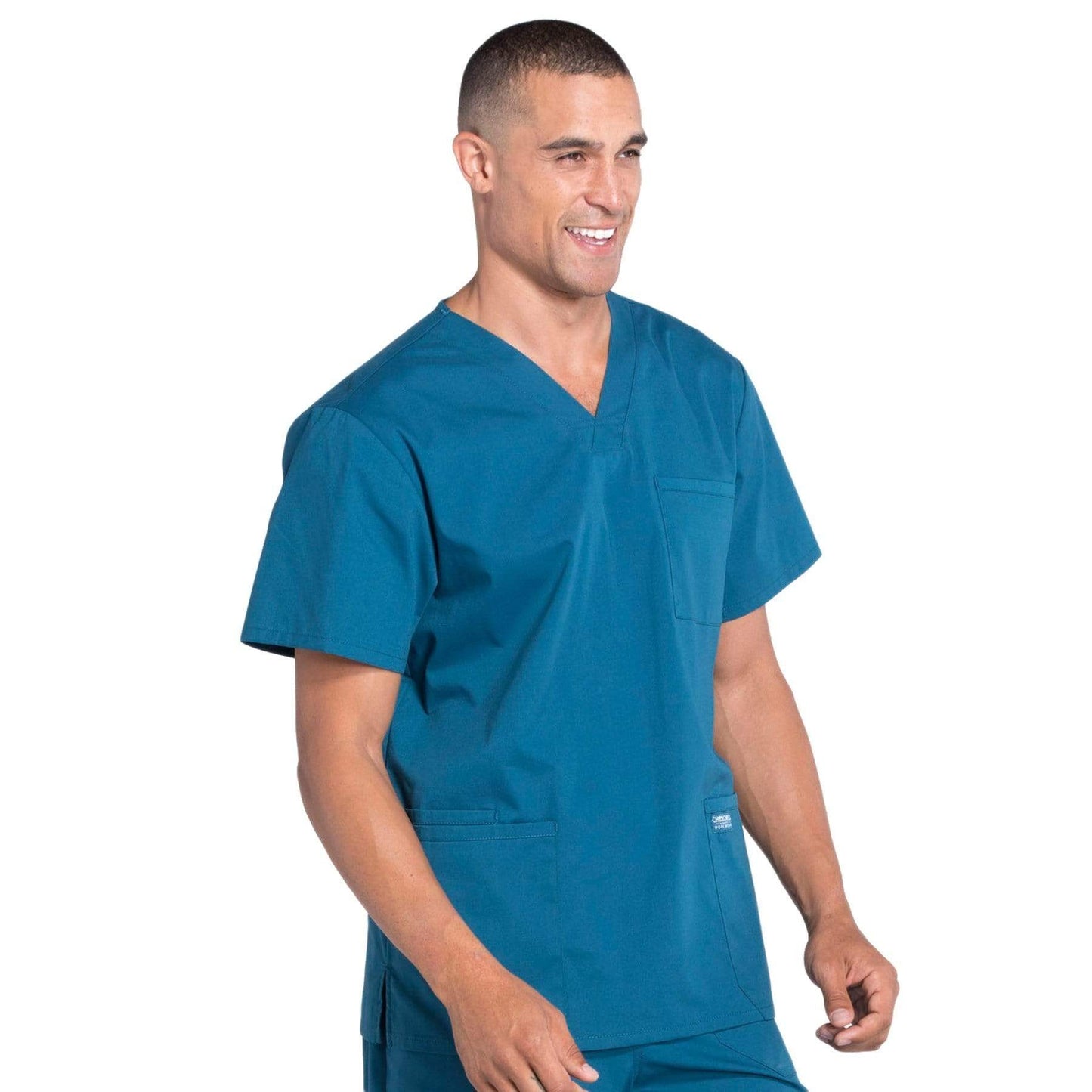 Cherokee Scrubs Top Cherokee Workwear Professionals WW695 Scrubs Top Mens V-Neck Caribbean Blue