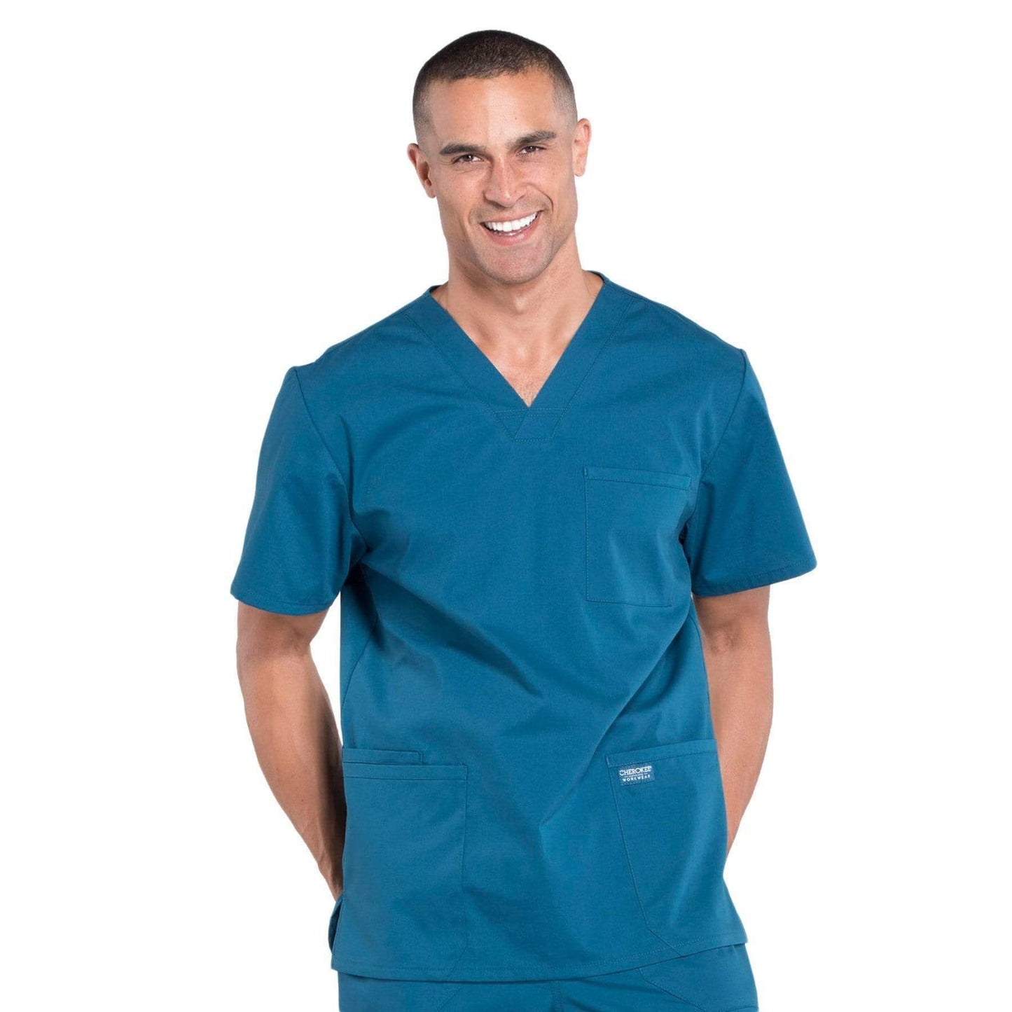 Cherokee Scrubs Top 2XL / Regular Cherokee Workwear Professionals WW695 Scrubs Top Mens V-Neck Caribbean Blue