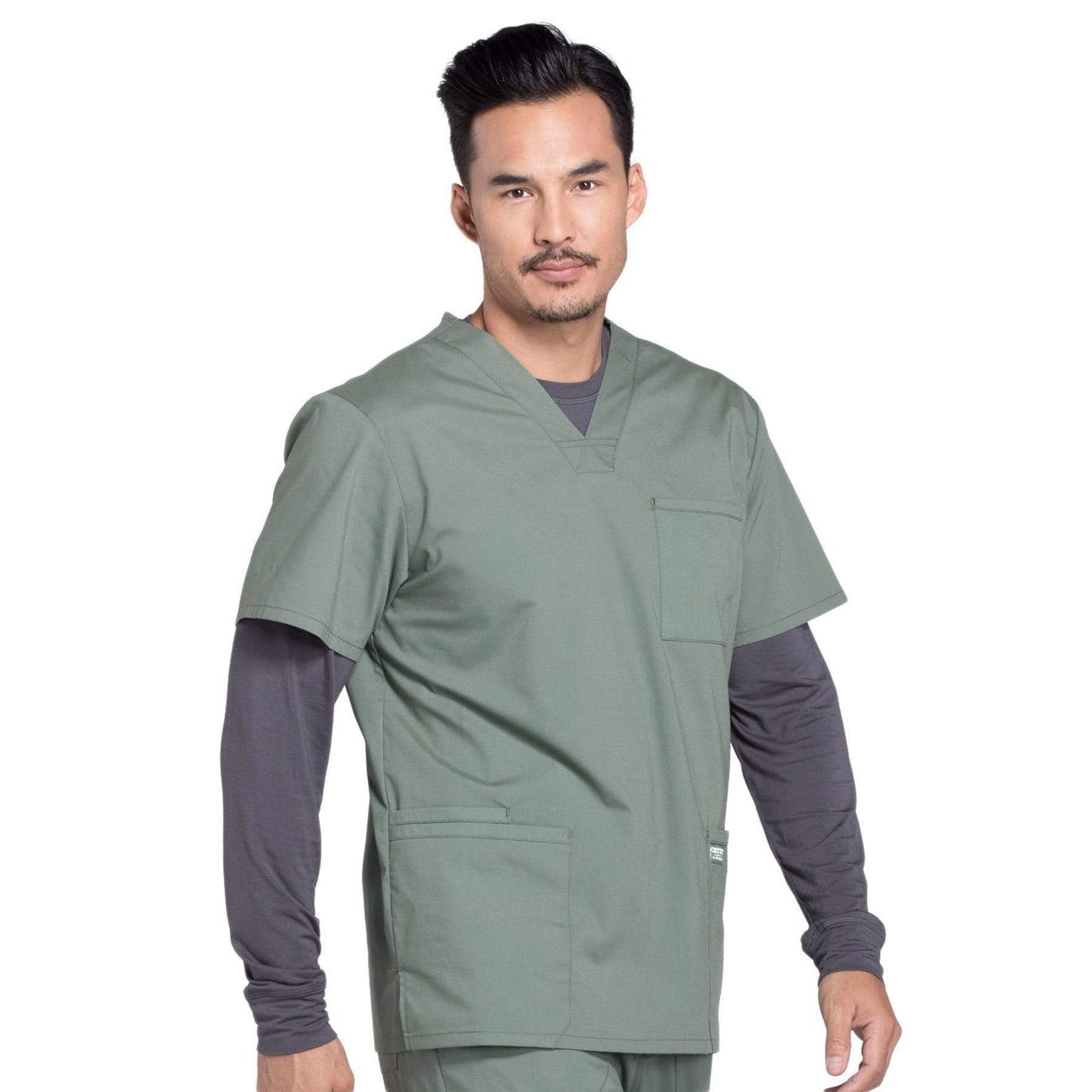 Cherokee Scrubs Top Cherokee Workwear Professionals WW695 Scrubs Top Mens V-Neck Olive