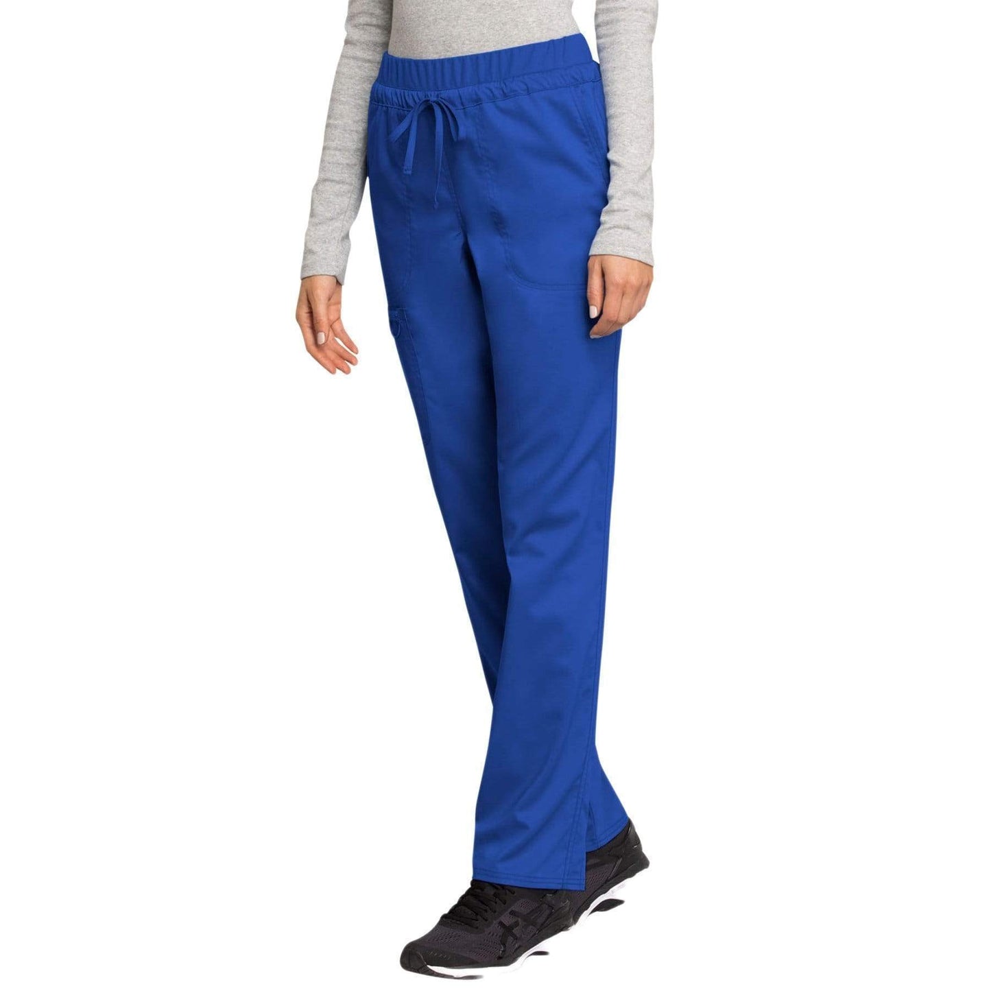 Cherokee Scrubs Pants Cherokee Workwear Revolution WW105 Scrubs Pants Womens Mid Rise Tapered Leg Drawstring Royal