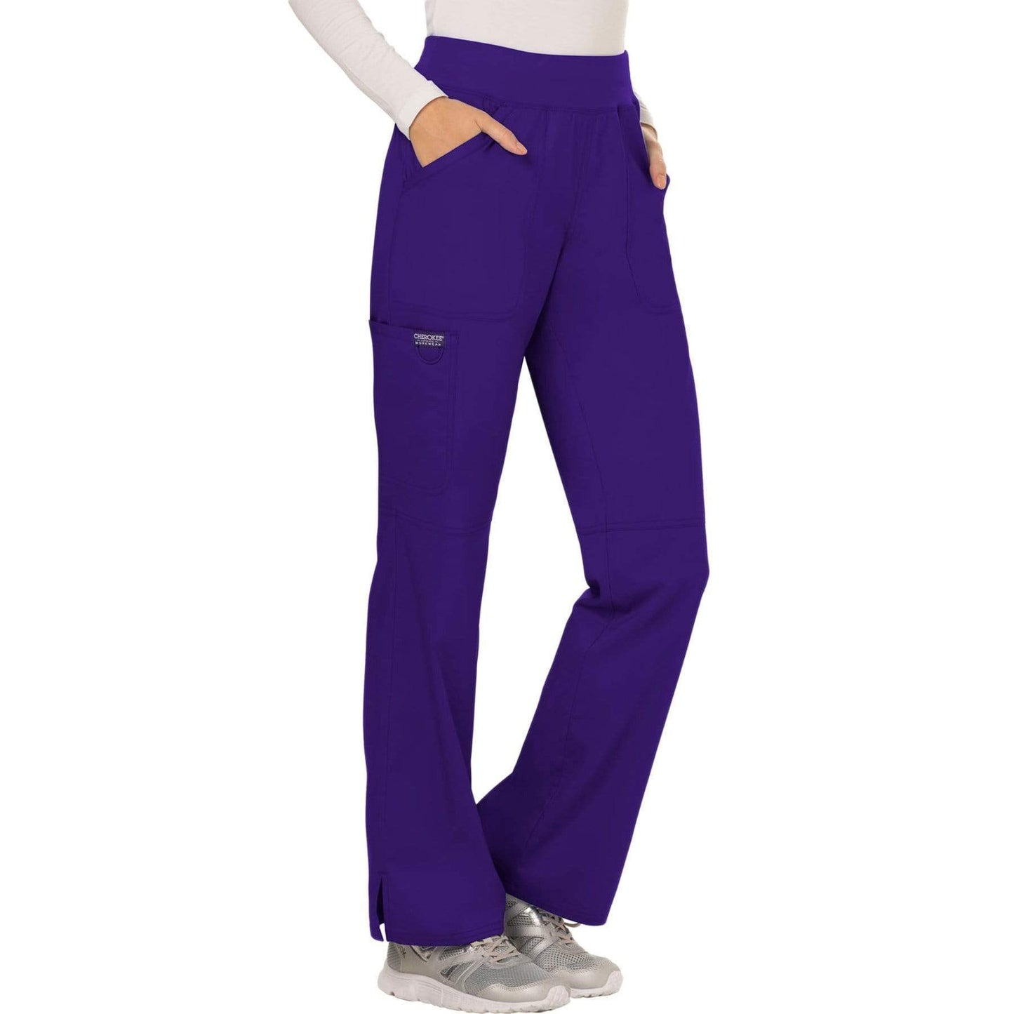 Cherokee Scrubs Pants Cherokee Workwear Revolution WW110 Scrubs Pants Womens Mid Rise Straight Leg Pull-on Grape