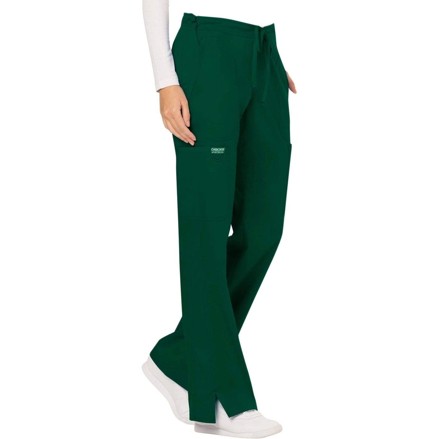 Cherokee Scrubs Pants Cherokee Workwear Revolution WW120 Scrubs Pants Womens Mid Rise Flare Drawstring Hunter Green