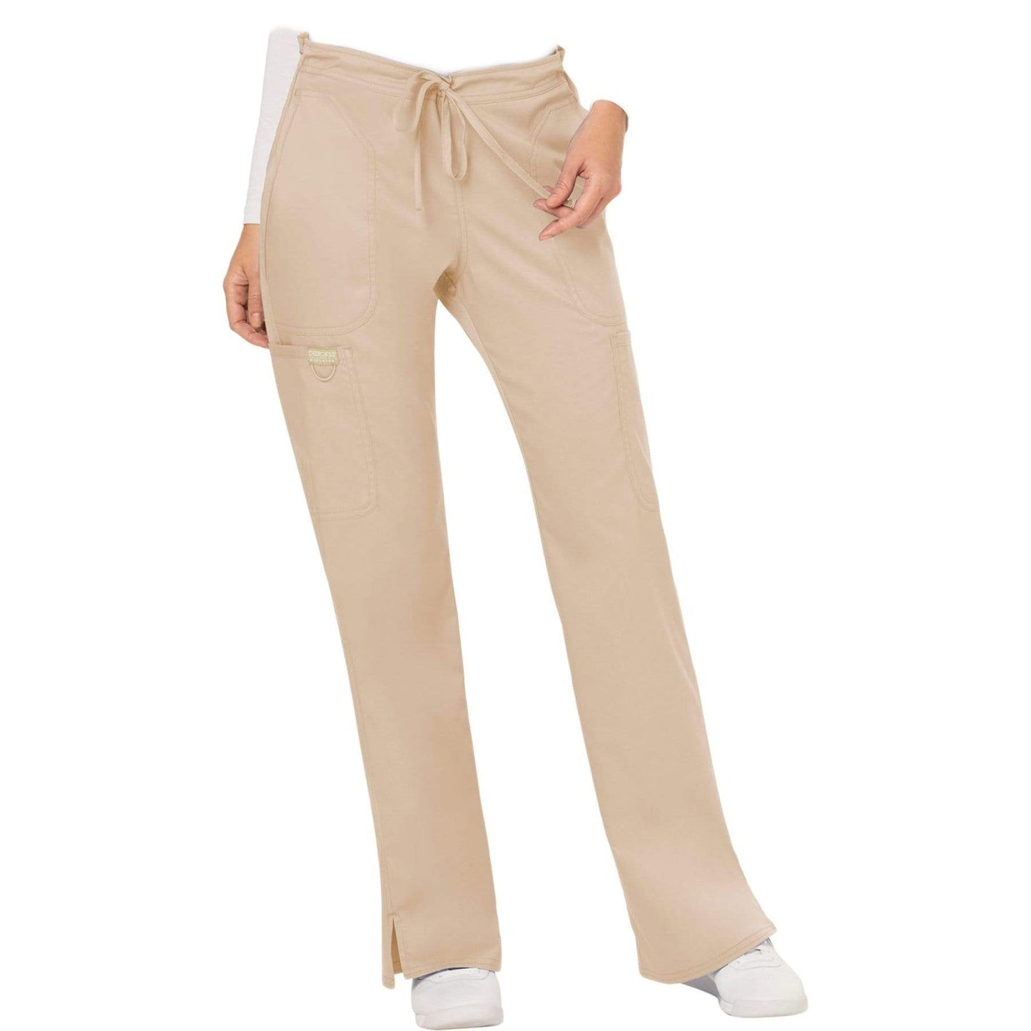 Cherokee Scrubs Pants 2XL / Regular Length Cherokee Workwear Revolution WW120 Scrubs Pants Womens Mid Rise Flare Drawstring Khaki