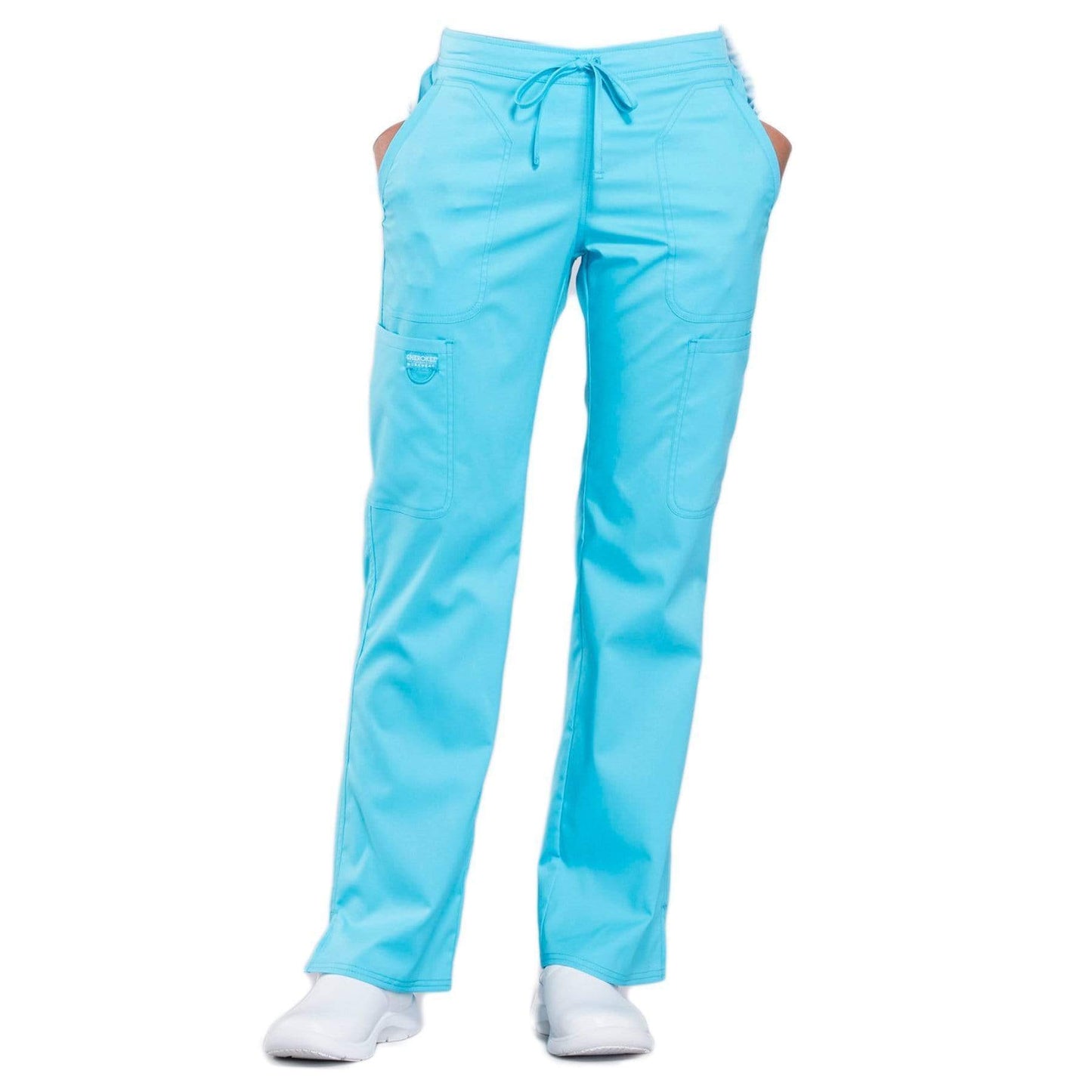 Cherokee Scrubs Pants 2XL / Regular Length Cherokee Workwear Revolution WW120 Scrubs Pants Womens Mid Rise Flare Drawstring Turquoise