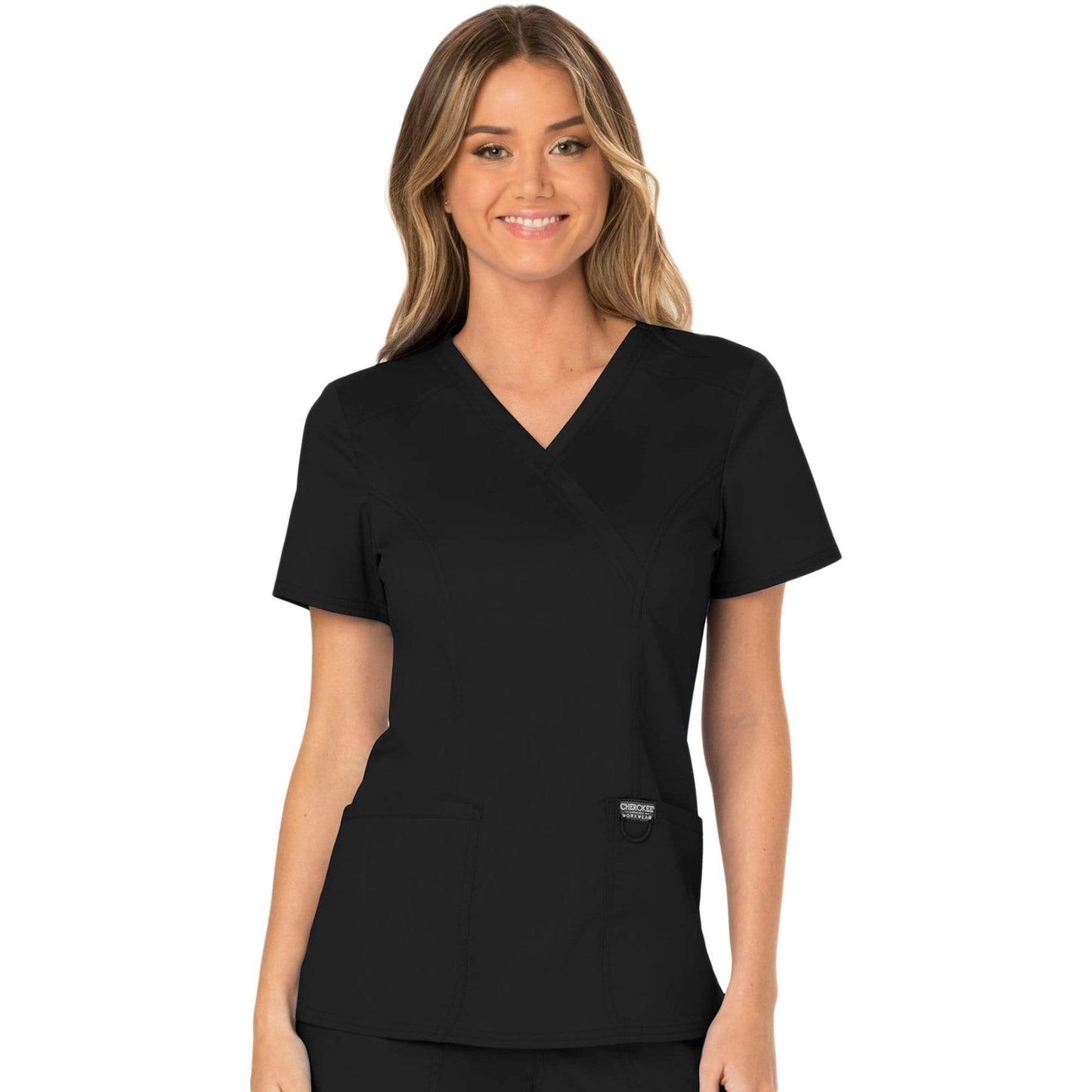 Cherokee Scrubs Top 2XL Cherokee Workwear Revolution WW610 Scrubs Top Womens Mock Wrap Black
