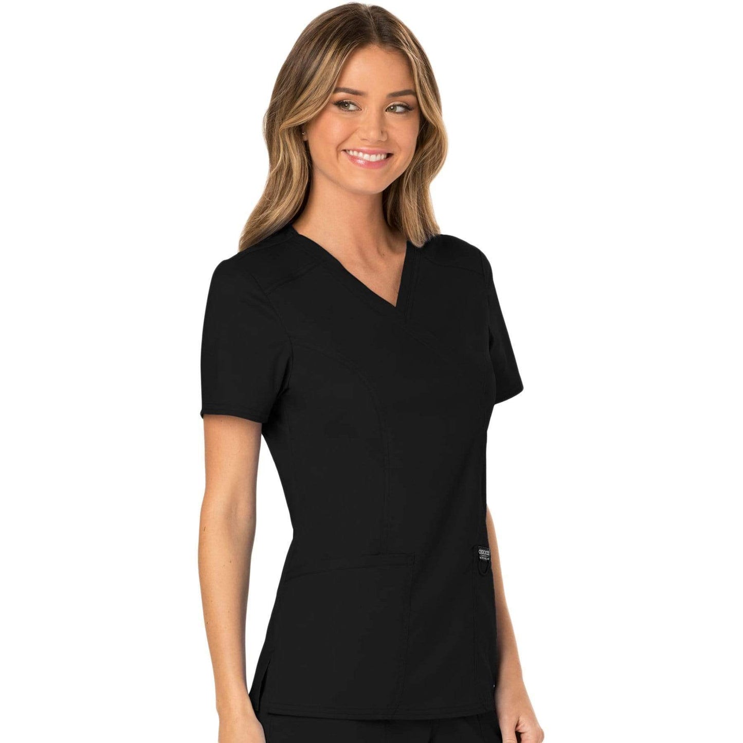 Cherokee Scrubs Top Cherokee Workwear Revolution WW610 Scrubs Top Womens Mock Wrap Black
