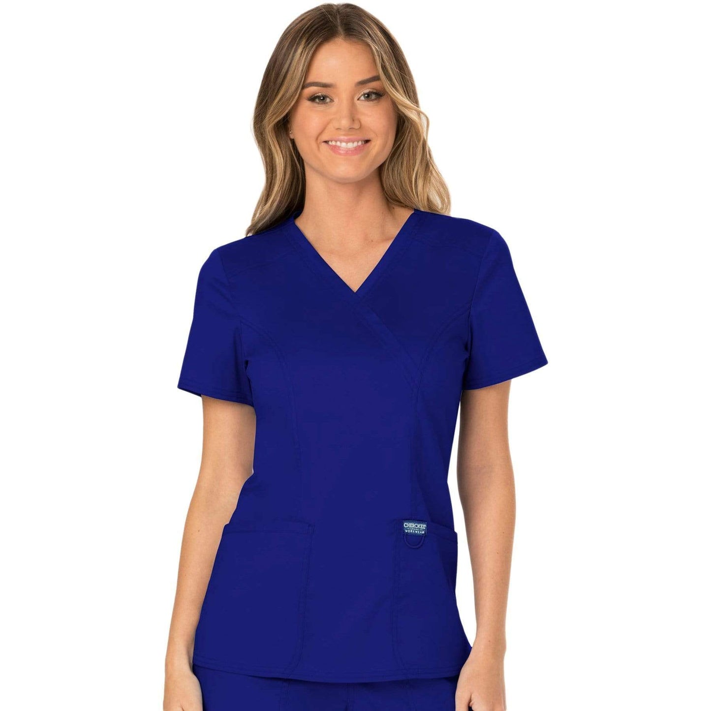 Cherokee Scrubs Top 2XL Cherokee Workwear Revolution WW610 Scrubs Top Womens Mock Wrap Galaxy Blue