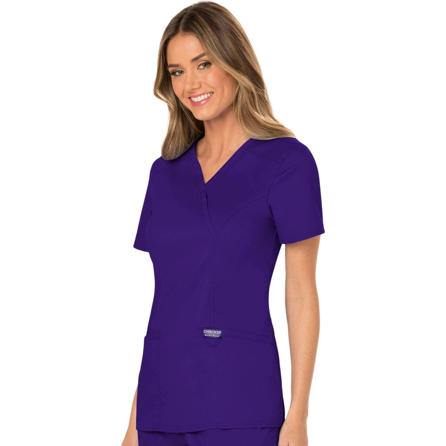 Cherokee Scrubs Top Cherokee Workwear Revolution WW610 Scrubs Top Womens Mock Wrap Grape