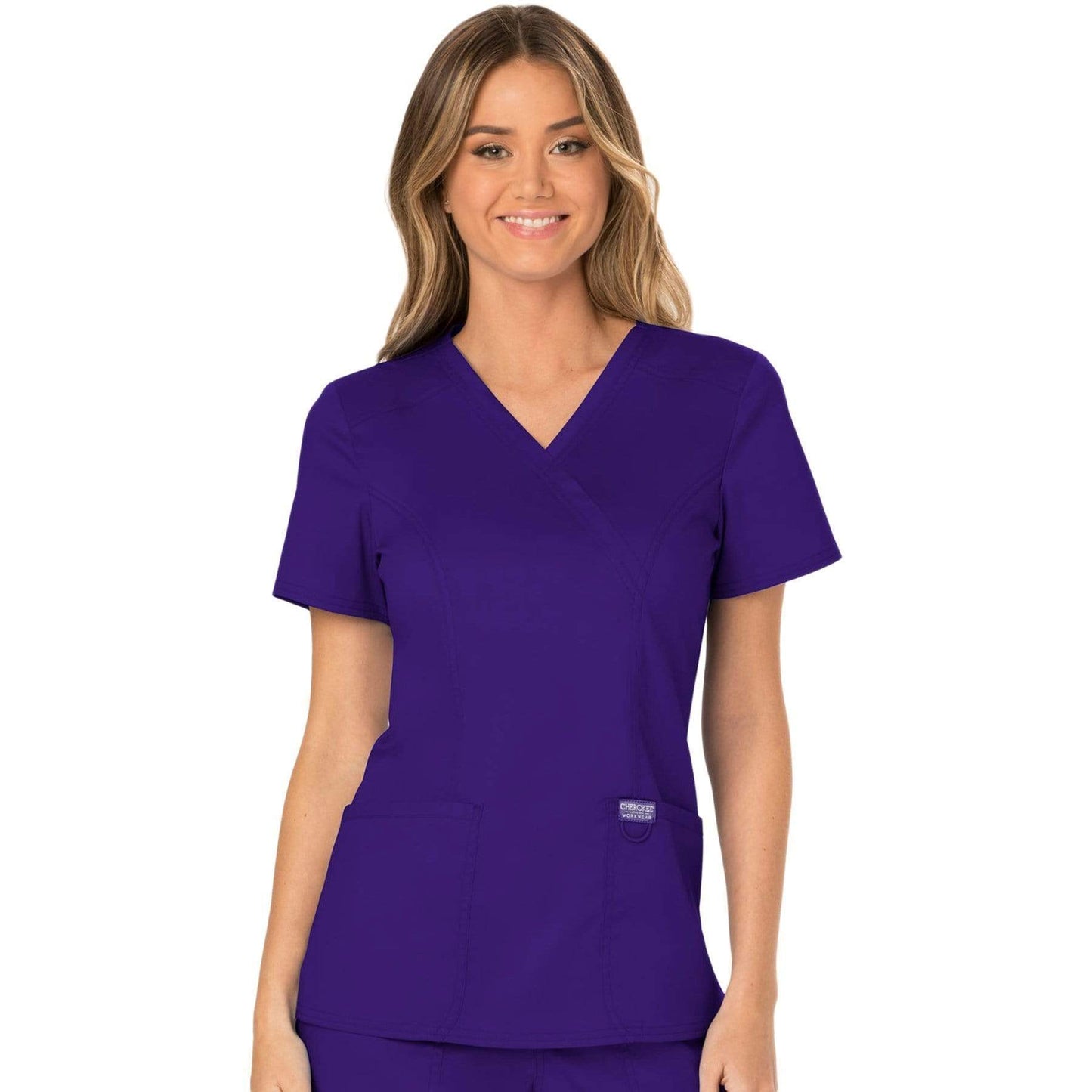 Cherokee Scrubs Top 2XL Cherokee Workwear Revolution WW610 Scrubs Top Womens Mock Wrap Grape