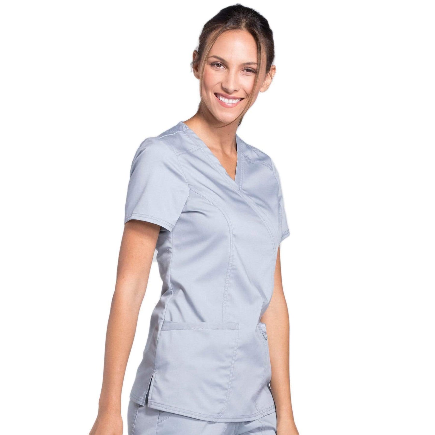 Cherokee Scrubs Top Cherokee Workwear Revolution WW610 Scrubs Top Womens Mock Wrap Grey
